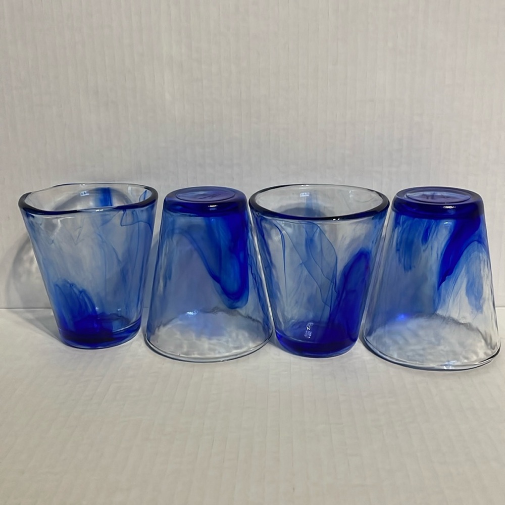 Gorgeous set of FOUR - BORMIOLI ROCCO cobalt blue swirl 10 oz tumblers, Italy
